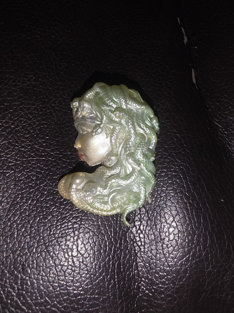 Resin Medusa Brooch With Snakes In Hair In Pastel Tone Handmade